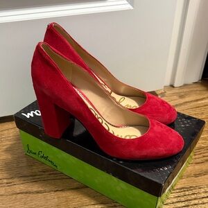 Sam Edelman Stillson Red Suede Heels Sz 9 worn 1x $150 Perfect for the holidays!